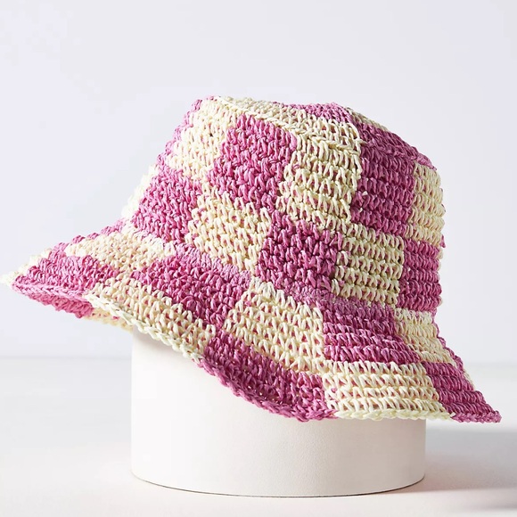 Anthropologie Wyeth Checkered Straw Bucket Hat NEW!! - Picture 5 of 9